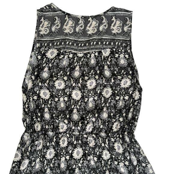 Lucky Brand Boho Midi Dress Sz Medium Black White Floral Lined Sleeveless Casual - Picture 10 of 16